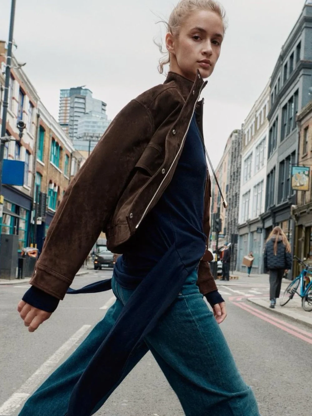 ZARA 100% SUEDE LEATHER BOMBER JACKET WITH POCKETS XL NWT